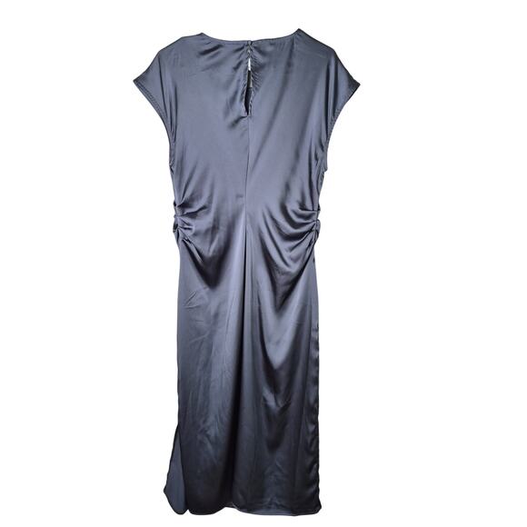 A New Day Dress Med Gray Midi Sleeveless Gathered Cocktail Wedding Guest Holiday - Picture 3 of 8